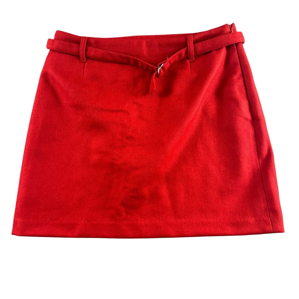 The Limited Red Wool Blend Belted Mini Skirt Size 6 Side Zip A-Line